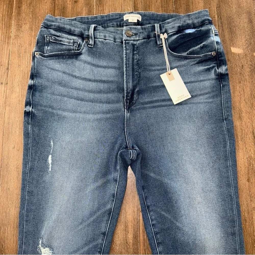 Good American Good Legs Skinny Jeans Raw Hem Plus Size Dark Blue
